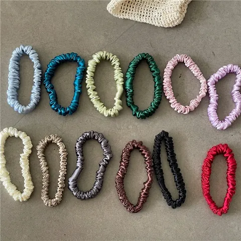 Korean Style Elegant Silk Solid Color Scrunchie High Elastic Hair Tie For Women Girls Minimalist Pleated Hair Accessories