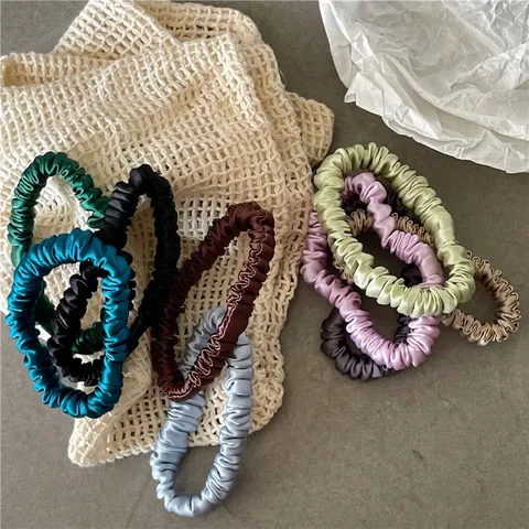 Korean Style Elegant Silk Solid Color Scrunchie High Elastic Hair Tie For Women Girls Minimalist Pleated Hair Accessories