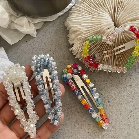 Barrette à Cliquet de Luxe en Alliage Strass Perles Cœur Goutte d'Eau Accessoire de Cheveux Style Coréen pour Femmes Cadeau de Fête