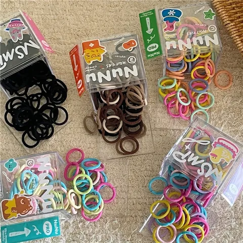 Seamless High Elasticity Hair Ties For Kids Colorful Cartoon Animal Boxed Ponytail Holders Mixed Materials Hair Accessories