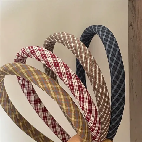 Vintage Geruite Stof Haarband Voor Dames College Stijl Koreaanse Mode Verdikte Spons Haaraccessoires