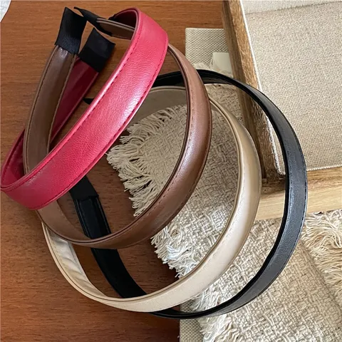 Vintage Minimalist PU Leather Stitched Solid Color Headband Fashion Simple Hair Hoop Hairpin For Women Daily Accessory