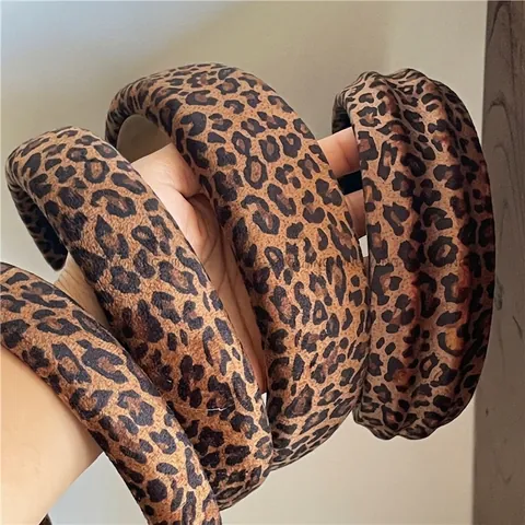 Vintage Leopardenmuster Stoff Haarband Retro Schwamm Gepolstert Verdickt Koreanischer Stil Breit Haarschmuck Für Damen