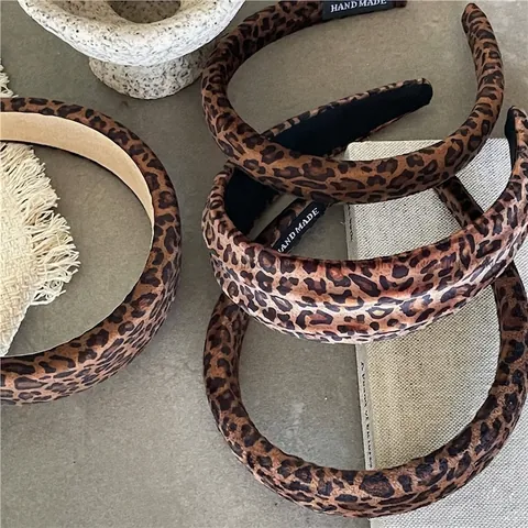 Vintage Leopardenmuster Stoff Haarband Retro Schwamm Gepolstert Verdickt Koreanischer Stil Breit Haarschmuck Für Damen