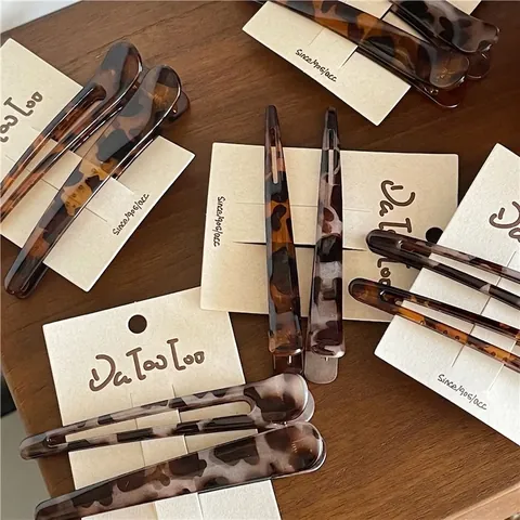 Fermagli per Capelli Vintage con Stampa Leopardata in Acetato Tartarugato a Becco d'Anatra Stile Coreano Donna Accessori