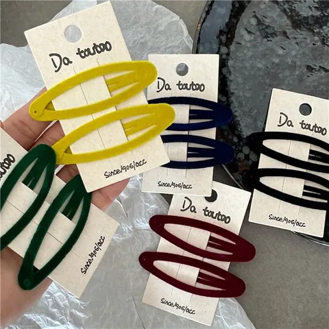 Korean Style Flocked Geometric Oval BB Hair Clips Pair Soft Texture Sweet Girls Bangs Side Clip Fashion Hair Accessories