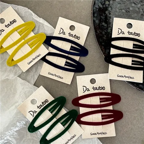 Korean Style Flocked Geometric Oval BB Hair Clips Pair Soft Texture Sweet Girls Bangs Side Clip Fashion Hair Accessories
