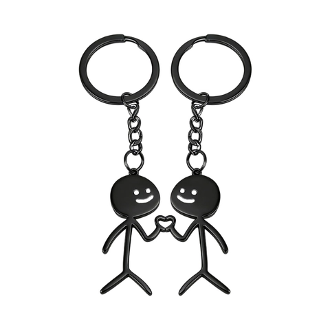 Edelstahl Herz Strichmännchen Paar Schlüsselanhänger Lustige Doodle Figur Schlüsselanhänger Rucksack Anhänger Valentinstag Geschenk