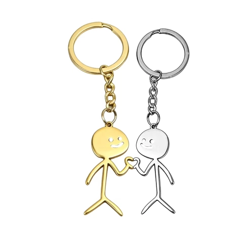 Edelstahl Herz Strichmännchen Paar Schlüsselanhänger Lustige Doodle Figur Schlüsselanhänger Rucksack Anhänger Valentinstag Geschenk