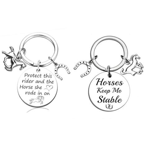 Reitsport Pferd Thema Edelstahl Schlüsselanhänger Mit Hufeisen Anhänger Graviert Inspirierende Zitat Tasche Charme Schmuck Geschenk