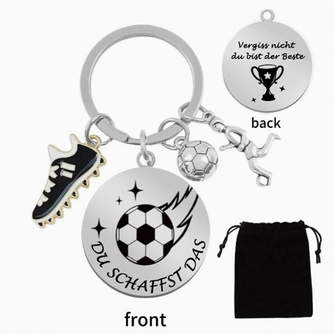 Stainless Steel Football Keychain With German Inspirational Quote Du Schaffst Das Soccer Enthusiast Pendant For Sports Fans Gift