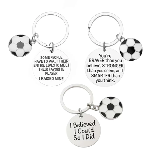Stainless Steel Football Keychain Inspirational Engraved Quote Soccer Ball Key Ring Sports Encouragement Gift For Athletes
