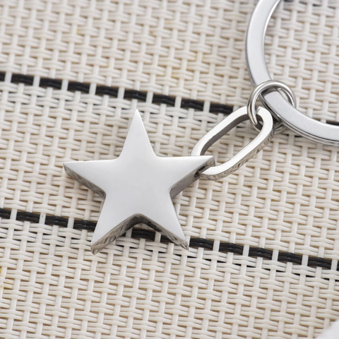 Stainless Steel Star Keychain Polished 3D Pentagram Key Ring Bag Charm Pendant Personalized Metallic Accessory For Men Women