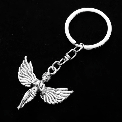 Vintage Engelsflügel Metall Schlüsselanhänger Retro Zinklegierung Altsilber Schutzengel Anhänger Schlüsselring Für Tasche