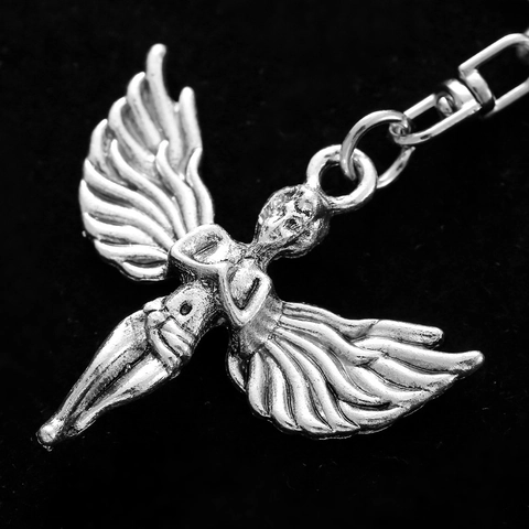 Vintage Engelsflügel Metall Schlüsselanhänger Retro Zinklegierung Altsilber Schutzengel Anhänger Schlüsselring Für Tasche