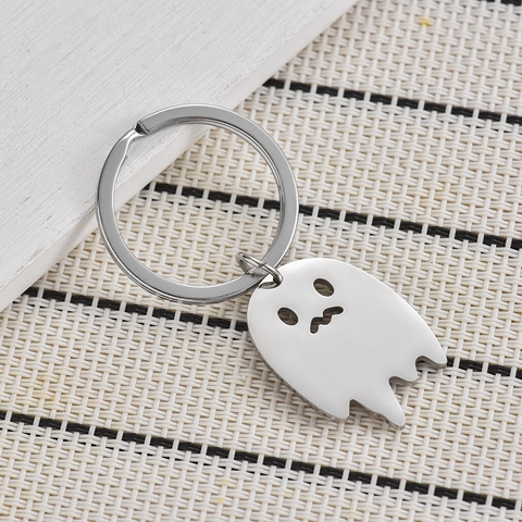 Roestvrij Staal Geest Halloween Sleutelhanger Gepolijst Zilver Metaal Hol Ontwerp Tas Hanger Auto Sleutelhanger Sieraden Cadeau