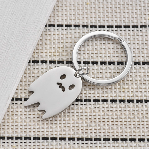 Roestvrij Staal Geest Halloween Sleutelhanger Gepolijst Zilver Metaal Hol Ontwerp Tas Hanger Auto Sleutelhanger Sieraden Cadeau