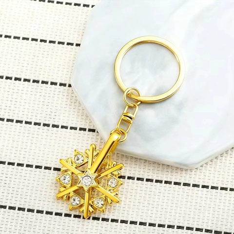 Portachiavi Fiocco di Neve Rotante in Lega di Zinco Personalizzato con Strass Intarsiato Portachiavi in Metallo Pendente per Zaino