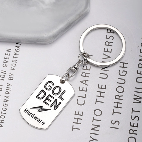 Portachiavi in Metallo Dog Tag Militare GOLDEN Hardware Inciso Fulmine Hip Hop Stile Punk Portachiavi per Zaino Studente Decor