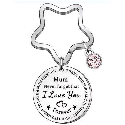Portachiavi Stella in Acciaio Inossidabile Tema Mamma Con Ciondolo Cuore e Strass Rosa Gioielli Commemorativi
