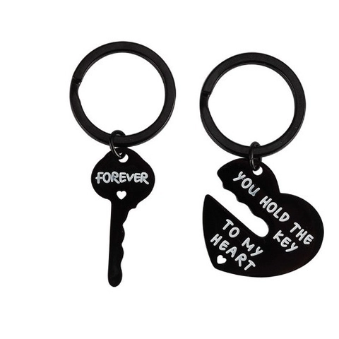 Ensemble Porte-Clés Couple en Acier Inoxydable Pendentif Cœur Clé Gravure You Hold The Key To My Heart Bijou Cadeau