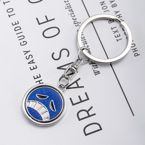 Rotating Metal Anime Theme Keychain Blue Glitter Enamel Round Face Pendant Backpack Charm Accessory Zinc Alloy Key Ring