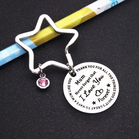 Portachiavi Stella in Acciaio Inossidabile Tema Mamma Con Ciondolo Cuore e Strass Rosa Gioielli Commemorativi