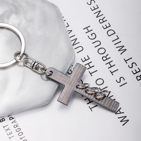 Porte-clés en Métal Croix de Prière Espagnole Écriture Religieuse Padre Nuestro Alliage de Zinc Anneau de Clé Cadeau