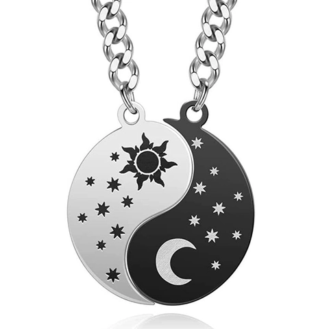 Sonne Mond Paar Matching Puzzle Schlüsselanhänger Set Edelstahl Yin Yang Anhänger Freund Freundin Valentinstag Geschenk