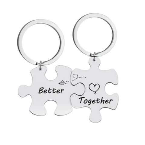 Portachiavi Puzzle in Acciaio Inossidabile Better Together Incisione Cuore Aereo di Carta Ciondolo per Coppie Amicizia Regalo Portachiavi Lucido