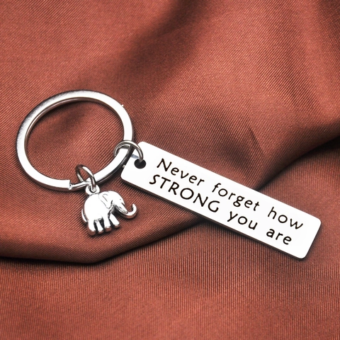 Porte-clés Éléphant en Acier Inoxydable Inspirational Never Forget How Strong You Are Citation Porte-clés Cadeau Amis