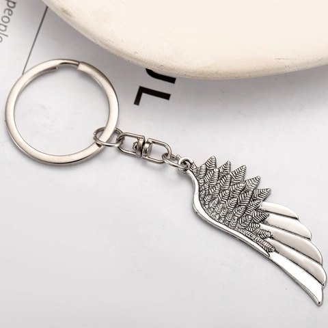 Vintage Zinklegering Engel Vleugel Veer Sleutelhanger Retro Zilverkleurige Hanger Sleutelring Gepersonaliseerde Tas Charm