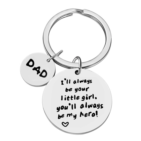 Llavero de Regalo para el Día del Padre de Acero Inoxidable con Grabado Colgante de Niña Héroe Joyería Sentimental Regalo para Papá