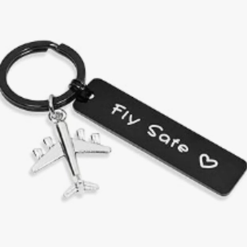 Llavero de Avión de Acero Inoxidable Con Etiqueta Rectangular Grabada Fly Safe Corazón Regalo de Viaje Aviación para Parejas