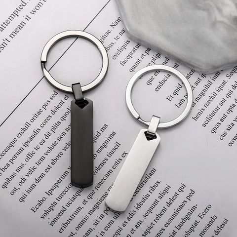 Portachiavi Minimalista in Acciaio Inossidabile a Barra Rettangolare per Uomo Donna Geometrico DIY Portachiavi in Metallo Auto Borsa