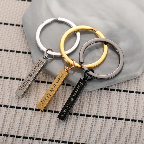Stainless Steel Cuboid Engraved Forever Always I Love You Pendant Keyring For Couples Valentine's Day Jewelry Gift