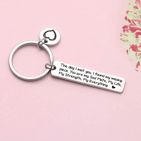 Portachiavi in Acciaio Inossidabile Con Incisione Soul Mate Ciondolo a Cuore e Rettangolare Regalo Romantico per Anniversario Coppia