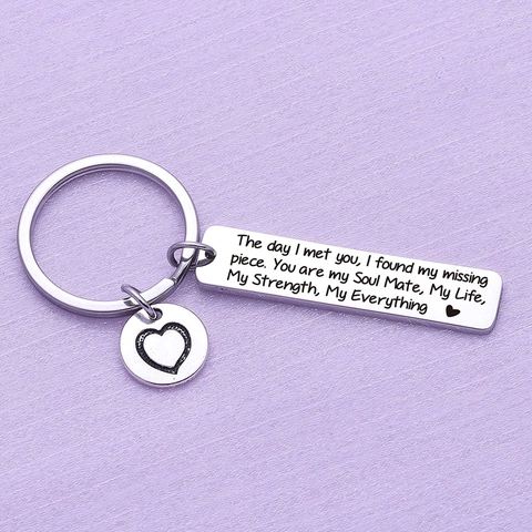 Portachiavi in Acciaio Inossidabile Con Incisione Soul Mate Ciondolo a Cuore e Rettangolare Regalo Romantico per Anniversario Coppia