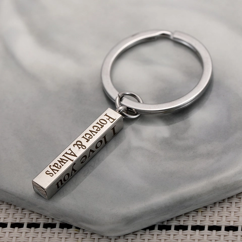Stainless Steel Cuboid Engraved Forever Always I Love You Pendant Keyring For Couples Valentine's Day Jewelry Gift