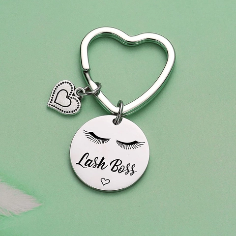 Edelstahl Wimpern Schlüsselanhänger Motivierende Lash Boss Herz Anhänger Schlüsselring Für Frauen Mädchen Geschenk
