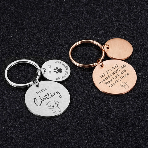 Stainless Steel Custom Keychain Personalized Dog Tag Round Heart Shape Pet ID Tag Engraved Photo Memorial Gift Key Ring