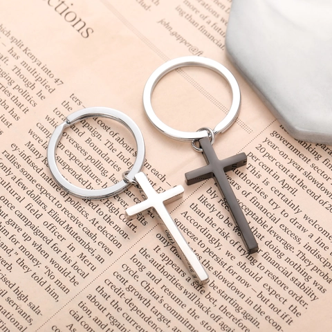 Porte-clés Croix 3D en Acier Inoxydable Minimaliste Anneau Porte-clés Anti-Perte Ornement de Sac à Dos pour Hommes Femmes Cadeau