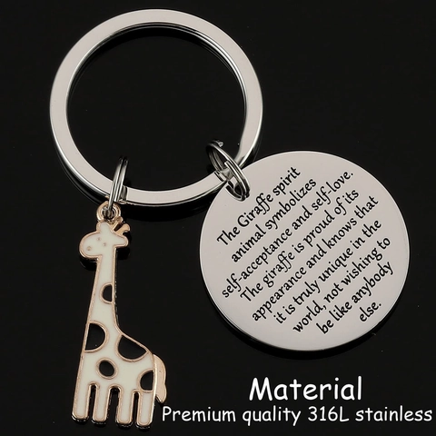 Portachiavi Ispiratore con Giraffa Acciaio Inossidabile Citazione Incisa Smalto Pendente Animale per Donne Amici Compleanno Regalo