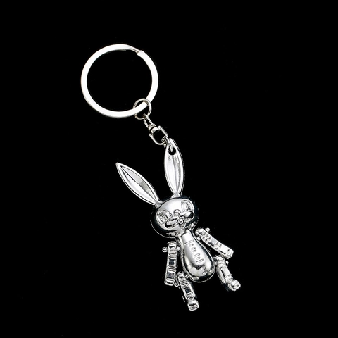 Mechanische Robot Konijn Sleutelhanger Beweegbare Zinklegering Bunny Tas Hanger Zilver Cartoon Dier Sleutelring Voor Vrouwen Mannen Rugzak Accessoires