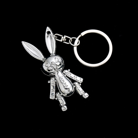 Mechanische Robot Konijn Sleutelhanger Beweegbare Zinklegering Bunny Tas Hanger Zilver Cartoon Dier Sleutelring Voor Vrouwen Mannen Rugzak Accessoires
