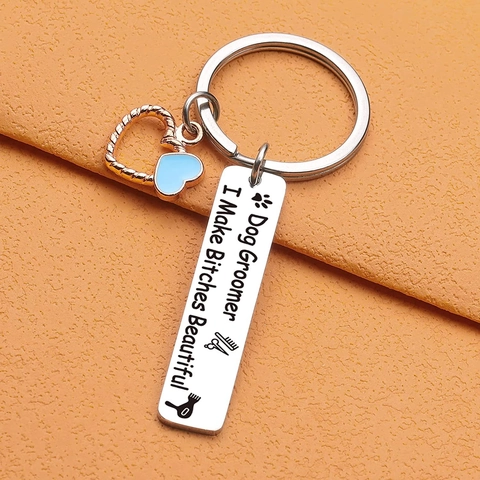 Portachiavi Regalo Per Toelettatore Cani I Make Bitches Beautiful Incisione In Acciaio Inossidabile Con Pendente A Cuore Oro