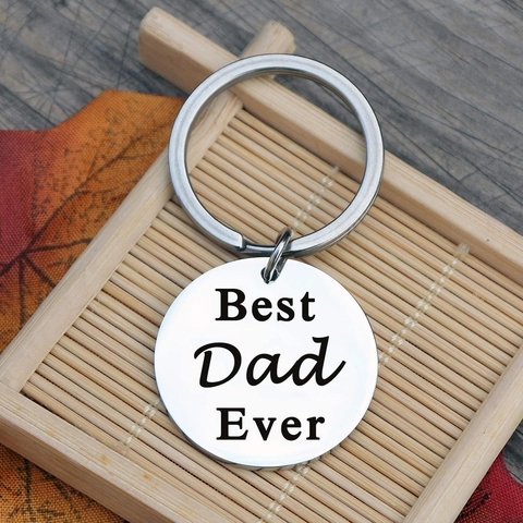 Best Dad Ever Portachiavi in Acciaio Inossidabile per Uomo Festa del Papà Pendente Rotondo Lucido Portachiavi Compleanno Regalo Papà Gioielli