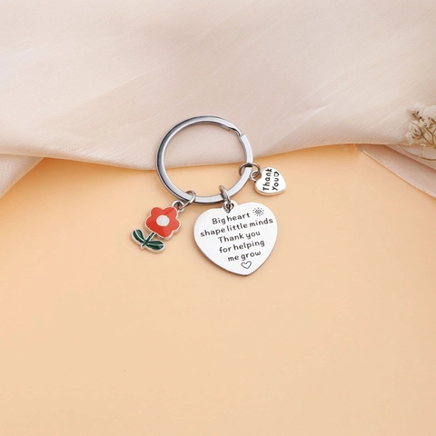 Stainless Steel Teacher Appreciation Keychain Engraved Heart Flower Pendant Thank You For Helping Me Grow Gift For Teachers