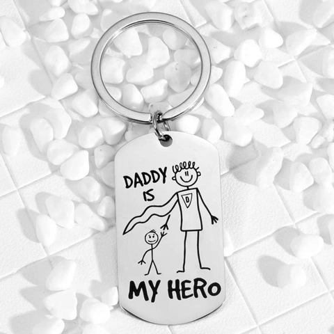 Portachiavi Inciso in Acciaio Inossidabile Regalo Festa del Papà Daddy Is My Hero Dog Tag Metallo Lucidato per Papà Uomo Gioielli