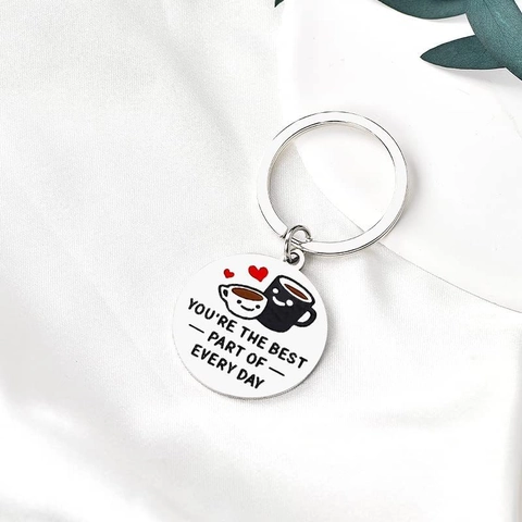 Portachiavi di Coppia in Acciaio Inossidabile You Are The Best Part Of Every Day Ciondolo Cuore Tazza da Caffè Regalo Romantico